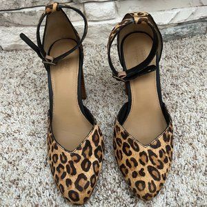 Soludos Leopard Animal Printed Calf Hair Ankle Strap Collette Heel Sandals 8